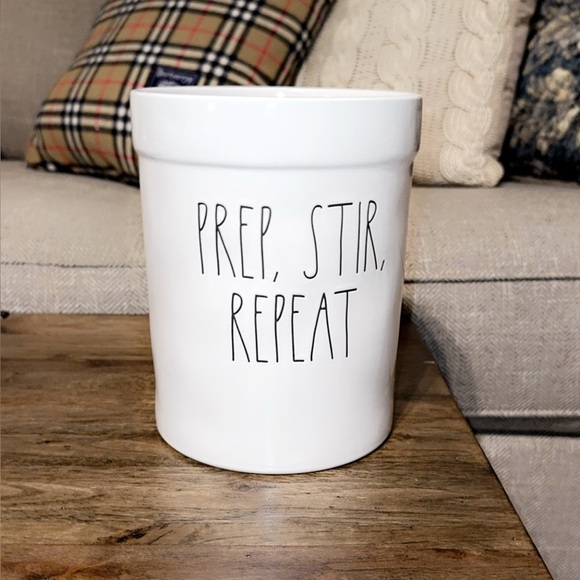 RAE DUNN Magenta White Ceramic Kitchen Utensil Holder/Crock PREP, STIR, REPEAT - Picture 2 of 2